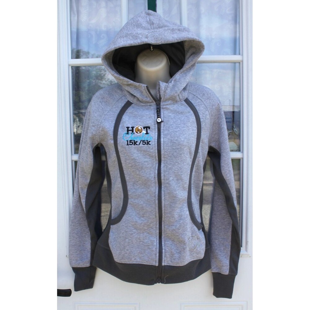 Womens Size Small Hot Chocolate Hoodie Zipper Jacket Fitted Gray Hood ThumbHoles